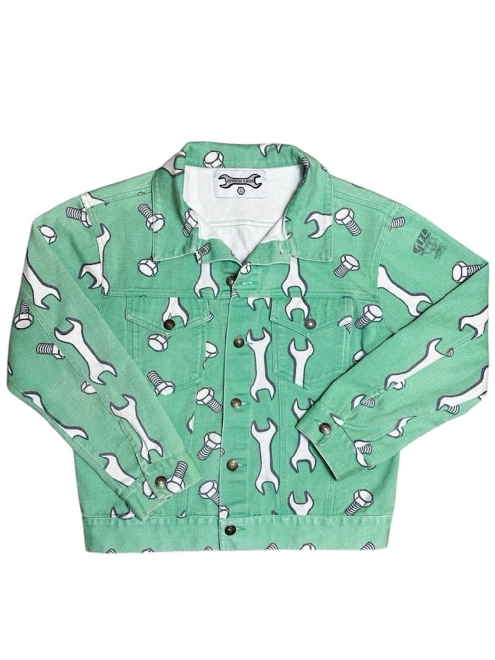 Joyrich X Giza Mint Green Wrench And Bolt Novelty Graphic Cotton Denim Jacket
